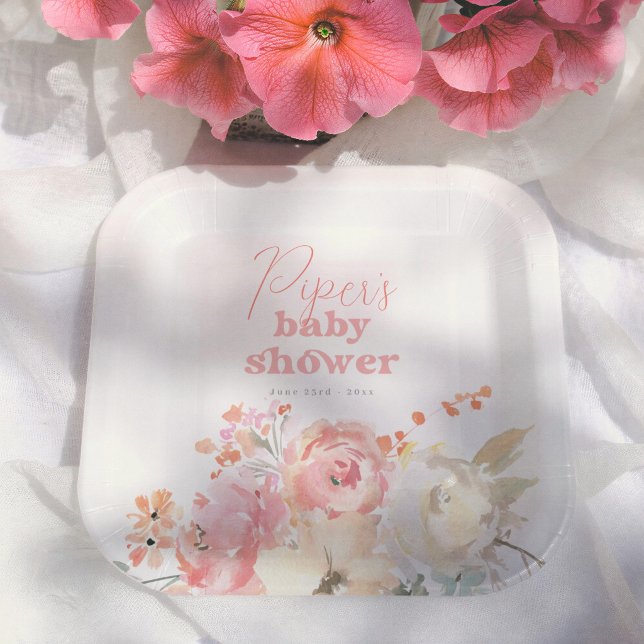 Retro Floral Boho Mädchen Baby-Party Pappteller (Von Creator hochgeladen)