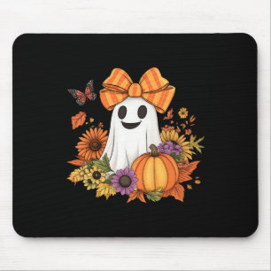 Retro Floral Boo Ghost Pumpkin Bow Halloween Fraue Mousepad