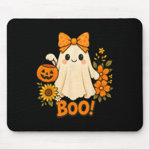 Retro Floral Boo Ghost Pumpkin Bow Halloween Fraue Mousepad