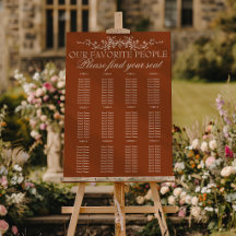 Retro-Floral-Braunorange-Hochzeits-Sitzpläne