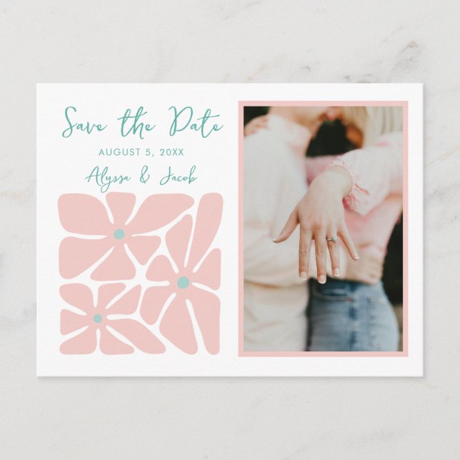 Retro Floral Chic Foto Save the Date Postkarte (Vorderseite)