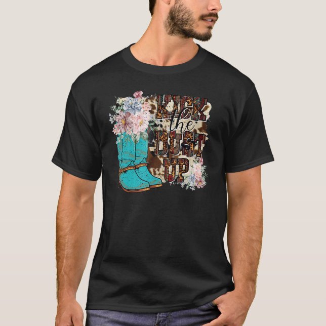 Retro floral Cowgirl Stiefel Kick Up Western T-Shirt (Vorderseite)