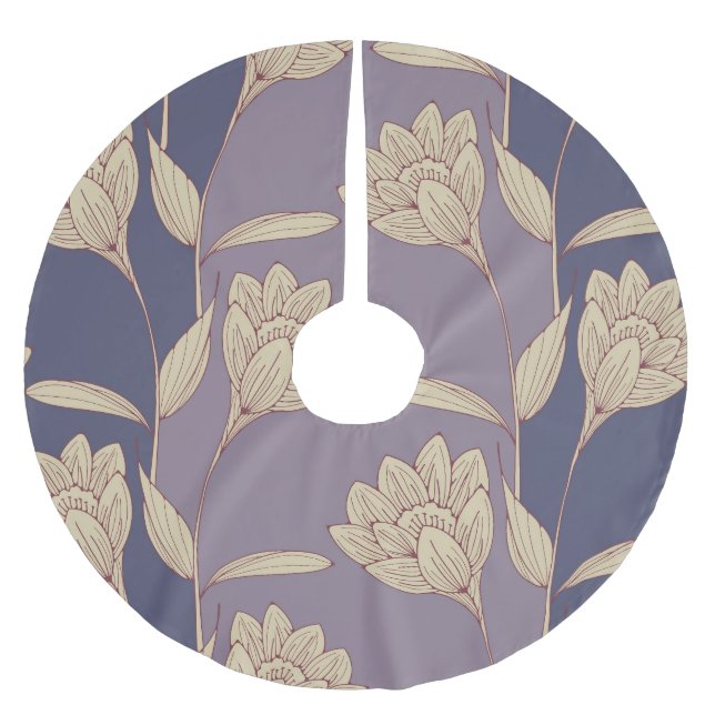 Retro Floral Crocus: Blue Mauve Wallpaper Polyester Weihnachtsbaumdecke (Vorderseite)