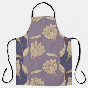 Retro Floral Crocus: Blue Mauve Wallpaper Schürze