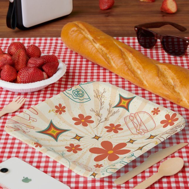 Retro Floral Fast Food Muster Pappteller (Picknick)