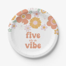 Retro Floral Five ist ein Vibe 5. Geburtstag Pappteller