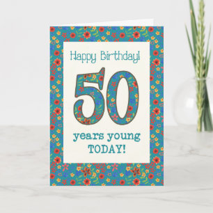 Retro Floral Geburtstagskarte 50 Jahre jung Karte