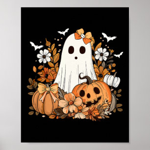 Retro Floral Ghost Niedlich Pumpkin HerbstHallowee Poster