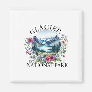 Retro Floral Glacier Nationalpark Trek Camping Magnet