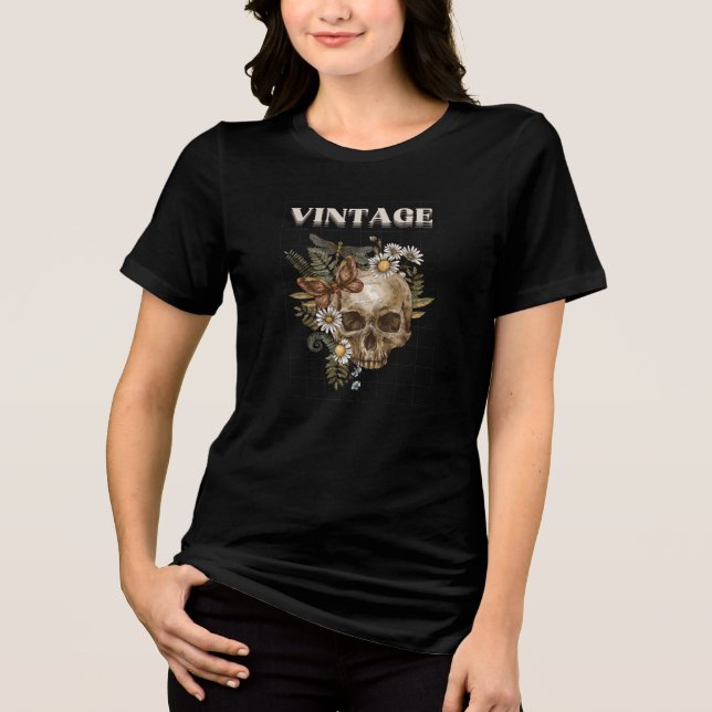  Retro Floral Goth Aesthetic Tri-Blend Shirt (Vorderseite)