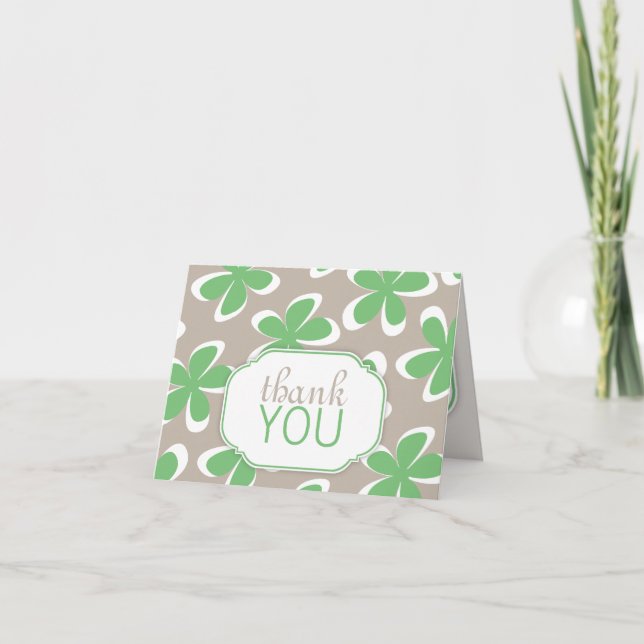 Retro Floral Green & Khaki Merci Cartes (Devant)