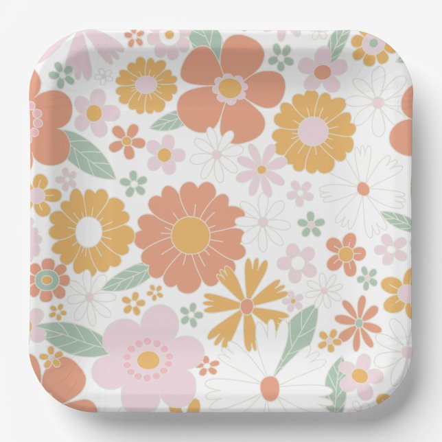 Retro Floral Groovday Pappteller (Vorderseite)