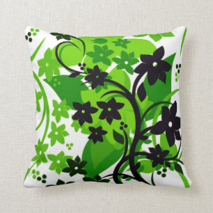 [Retro Floral] Grünes botanisches Grafikdesign Kissen