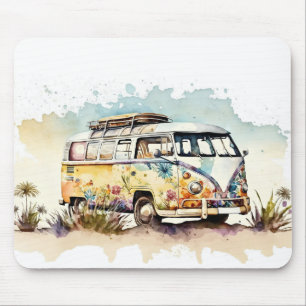 Retro Floral Hippie Bus Mousepad