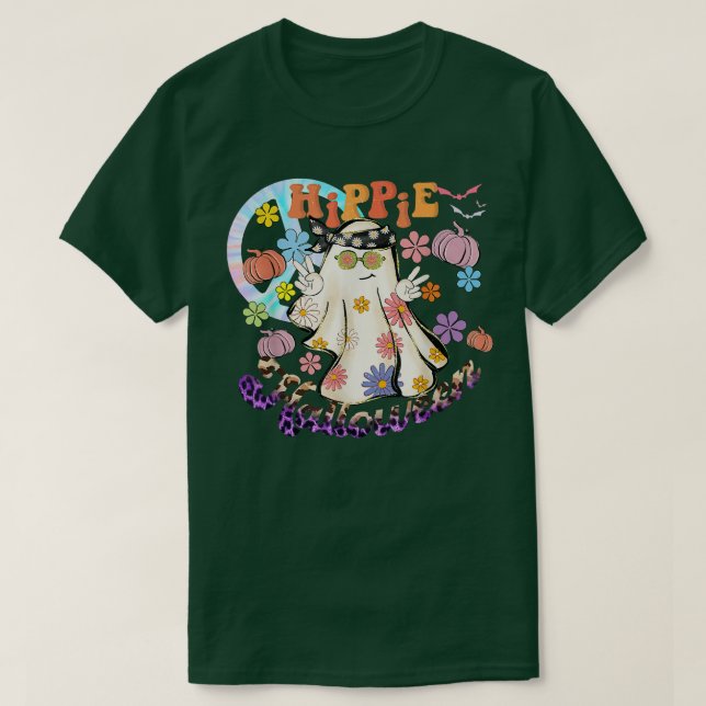 Retro Floral Hippie Halloween Pumpkin Ghost Peace T-Shirt (Design vorne)