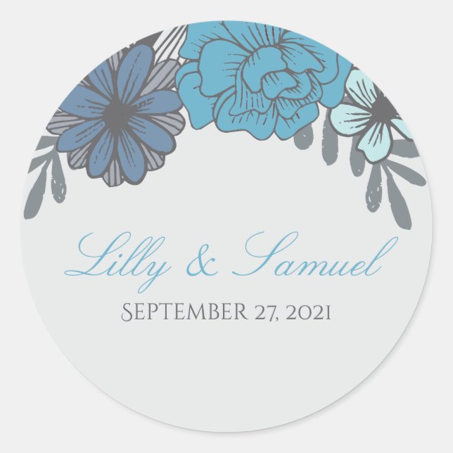 Retro Floral, Hochzeitskleber Runder Aufkleber (Vorderseite)