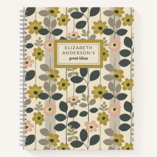 Retro Floral Leaf Muster Monogramm Notizbuch