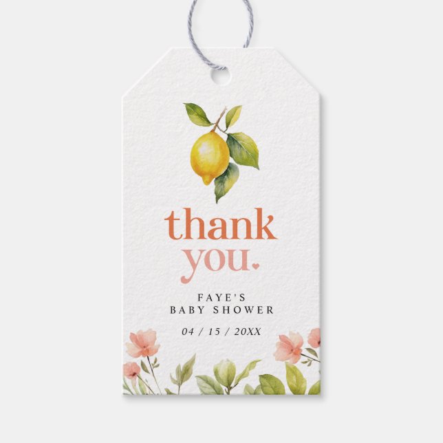 Retro Floral Lemon | Baby Dusche Gefallen Geschenkanhänger (Vorderseite)