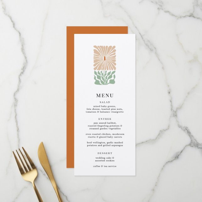 Retro Floral Logo - Menu Mariage (Devant/Arrière en situation)