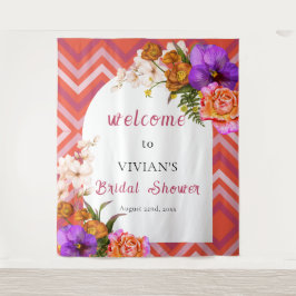 Retro Floral Magenta Fuchsia Brautparty Willkommen Wandteppich