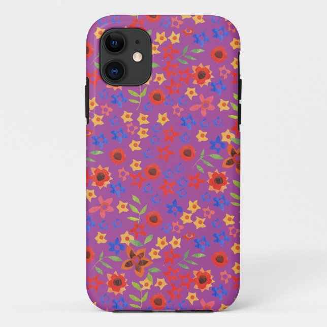 Retro Floral Miniprint auf Magenta iPhone 5/5s Fal Case-Mate iPhone Hülle (Rückseite)