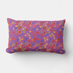 Retro Floral Miniprint auf Magenta Lumbar Kissen