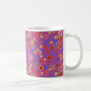 Retro Floral Miniprint auf Magenta Tasse