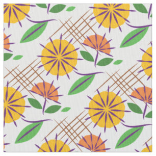 Retro Floral Modernes Muster Gelb + Orange Stoff