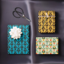 Retro Floral Modernist Wrapping Paper Set