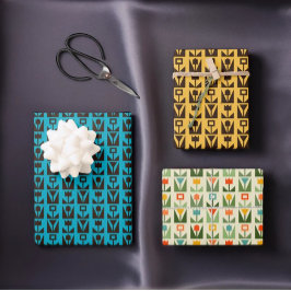 Retro Floral Modernist Wrapping Paper Set Geschenkpapier Set