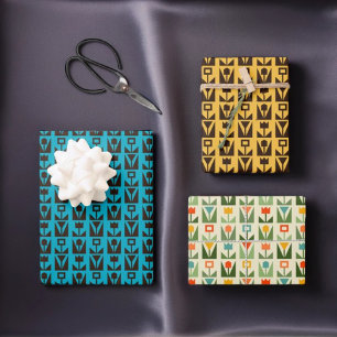 Retro Floral Modernist Wrapping Paper Set Geschenkpapier Set