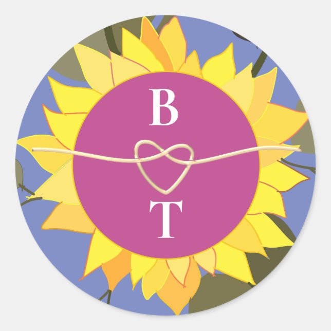 Retro Floral Monogram Wedding Runder Aufkleber (Vorderseite)