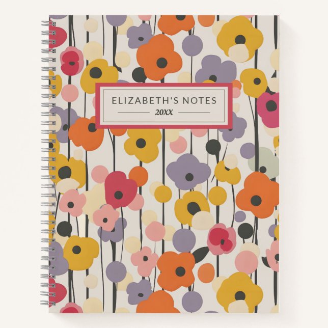 Retro Floral Motif Monogramme Journal (Devant)