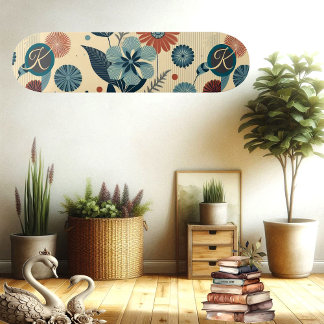 Retro Floral Motif Vintage Pattern Monogram Trendy Skateboard