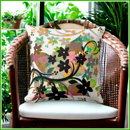 [Retro Floral] Multicolor Botanical Graphic Design Kissen