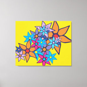 Retro Floral Muster auf gelbem Hintergrund Leinwanddruck