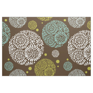 Retro Floral Muster Braun Weiß Blau & Gelb Stoff