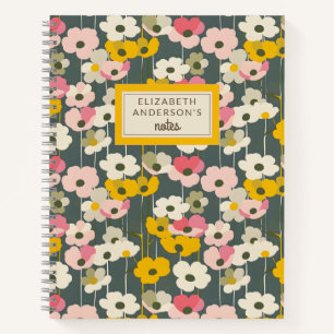 Retro Floral Muster Monogramm Notizbuch