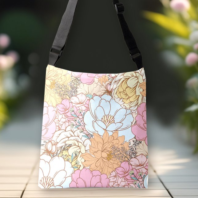 Retro floral Muster Pastelfeder farbig Tragetaschen Mit Langen Trägern (Retro Floral Pattern Pastel Spring Colorful Crossbody Bag)