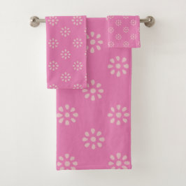 Retro Floral Muster Pink Groovy Boho Ästhetik Badhandtuch Set