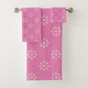 Retro Floral Muster Pink Groovy Boho Ästhetik Badhandtuch Set