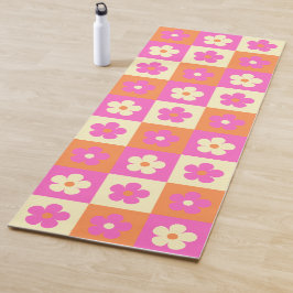 Retro floral Muster Pink & Orange BOHO Chic Yogamatte