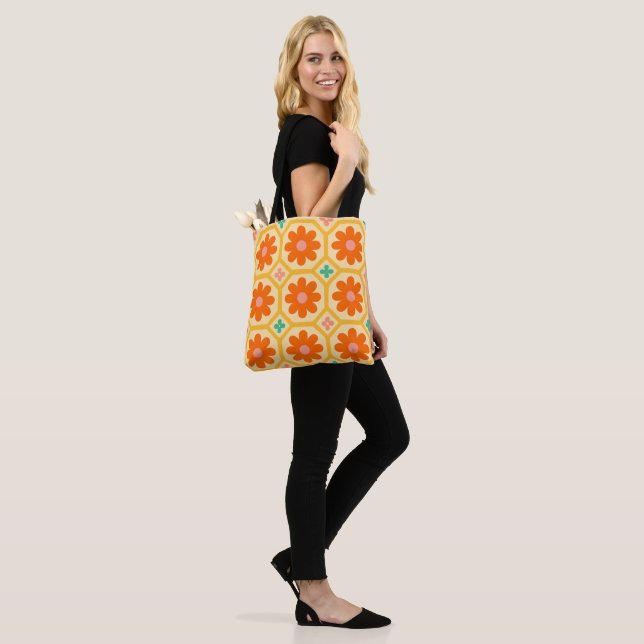 Retro Floral Muster Toag Tasche (Am Model)
