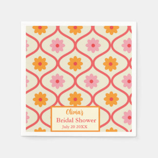 Retro Floral Ogee Mid-Century Modern Bridal Shower Serviette