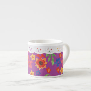 Retro Floral on Magenta, Imitate Spitzen Espresso Espressotasse