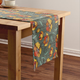 Retro Floral Orange Gold Aquamarin Kurzer Tischläufer
