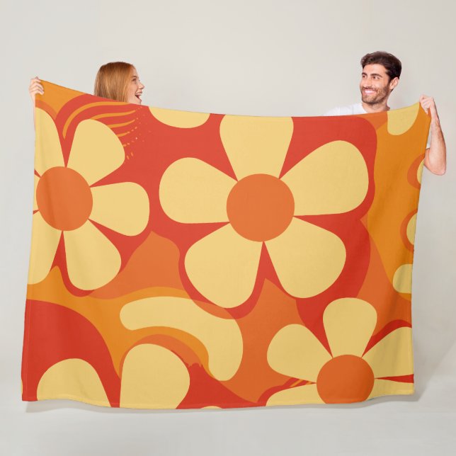 Retro Floral Orange und Gelb Muster Fleecedecke (Beispiel)