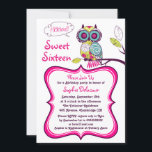 Retro Floral Owl Hot Pink 16 . Geburtstag Einladun Einladung<br><div class="desc">Individuell gestaltbare 16 . Geburtstag-Einladung mit einer whimsical Eule.</div>