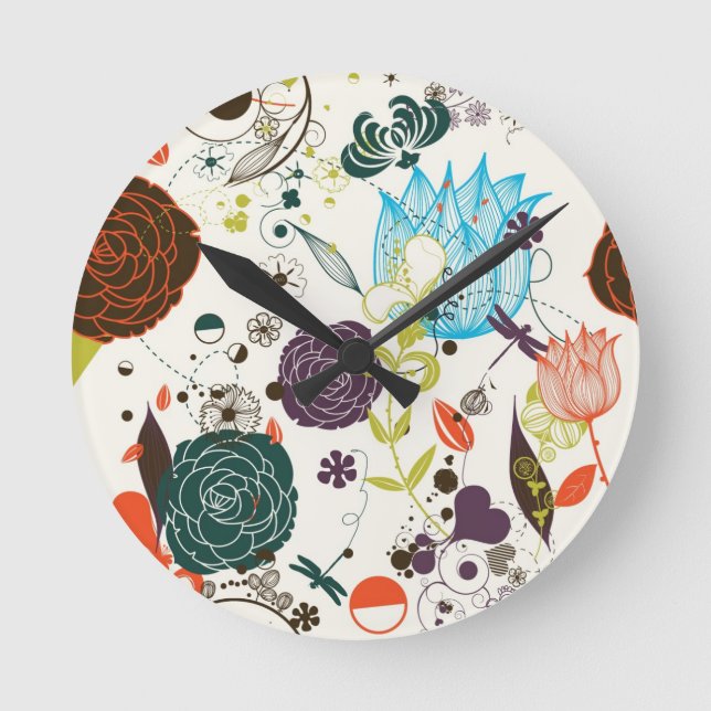 Retro Floral Pattern 2 Runde Wanduhr (Vorderseite)