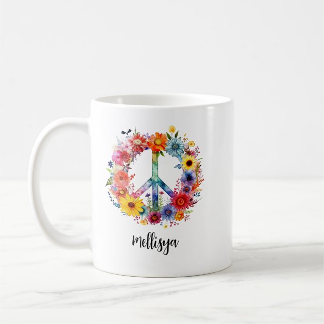 Retro Floral Peace and Kindness Kaffeetasse (Links)